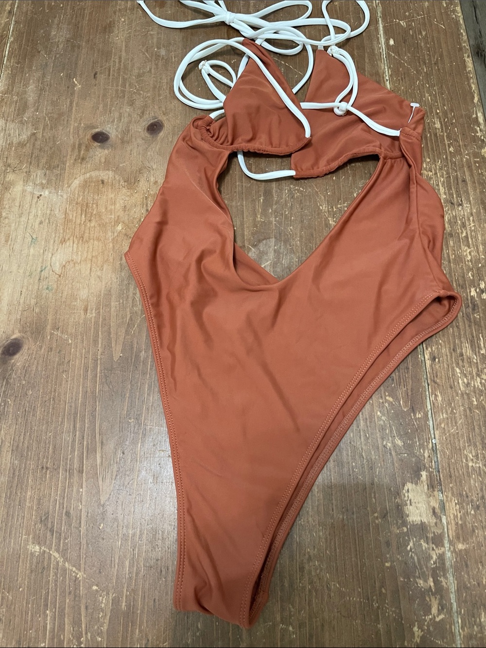 Camila Coelho Rust Orange One-Piece Swimsuit with White Straps